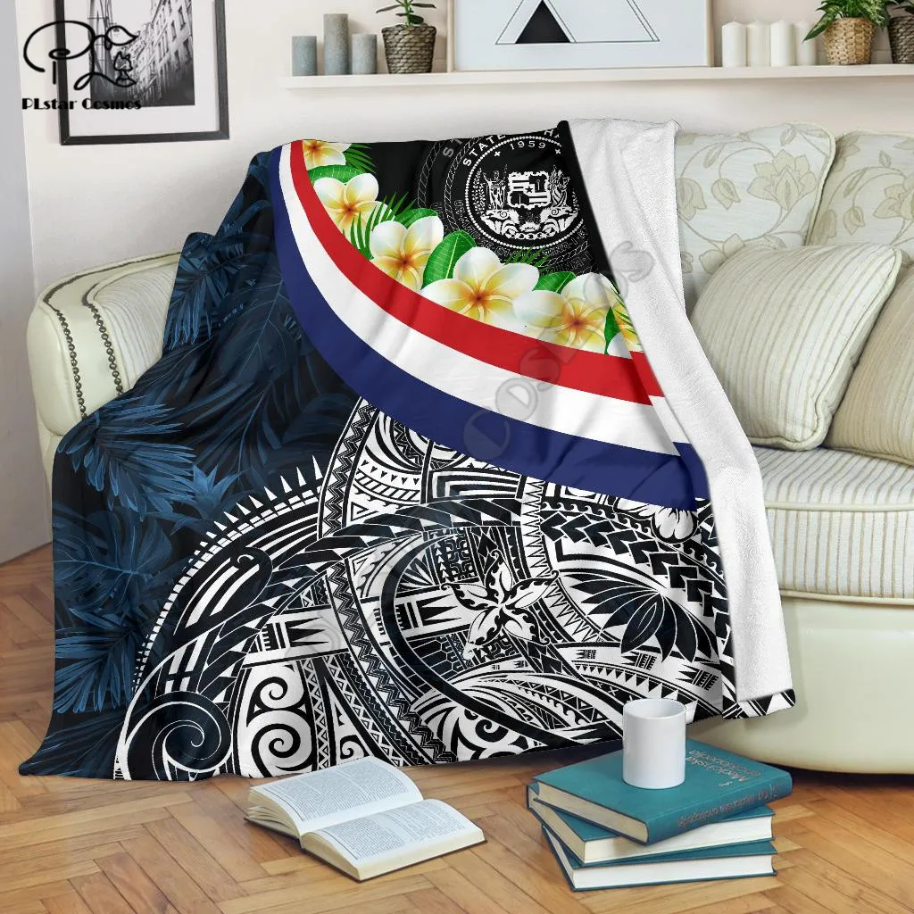 Hawaii Seal With Plumeria Style Blanket 3D printed Sherpa Blanket on Bed Home Textiles Dreamlike HOME ACCESSORIES