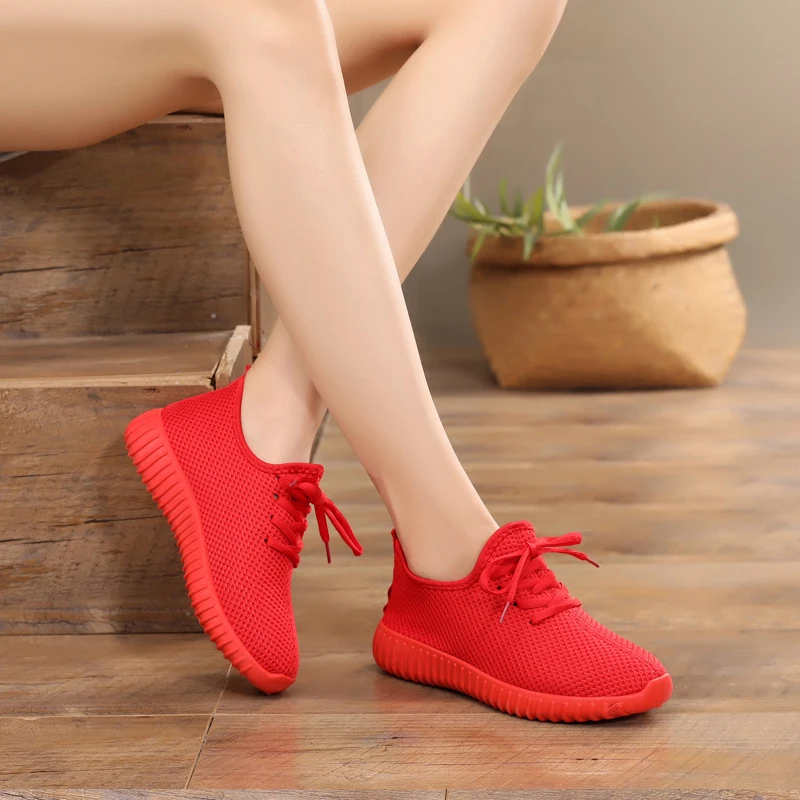 Women Running Shoes 2023 Sneakers Solid Black Red Shoes Gym Fitness Trainers Walking Sport Shoes Female Zapatos Mujer Size 35-41