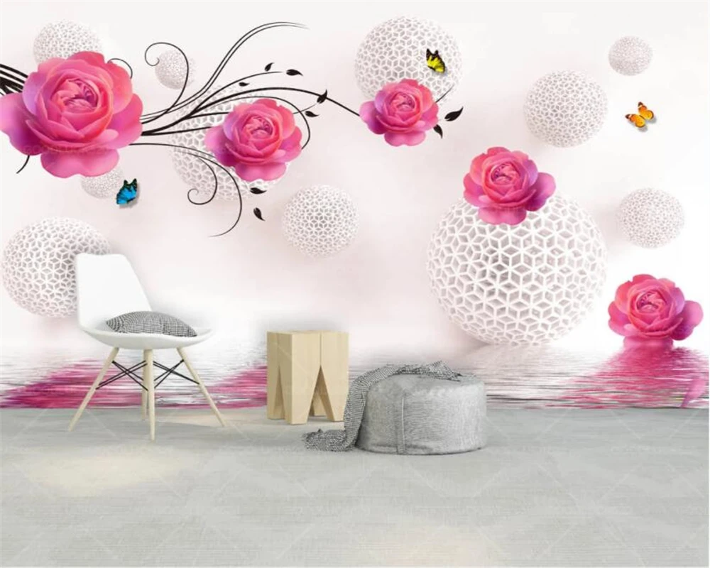 Custom size 3d wallpaper fashion Rose vine ball butterfly TV background papel de parede 3d wallpaper mural painting