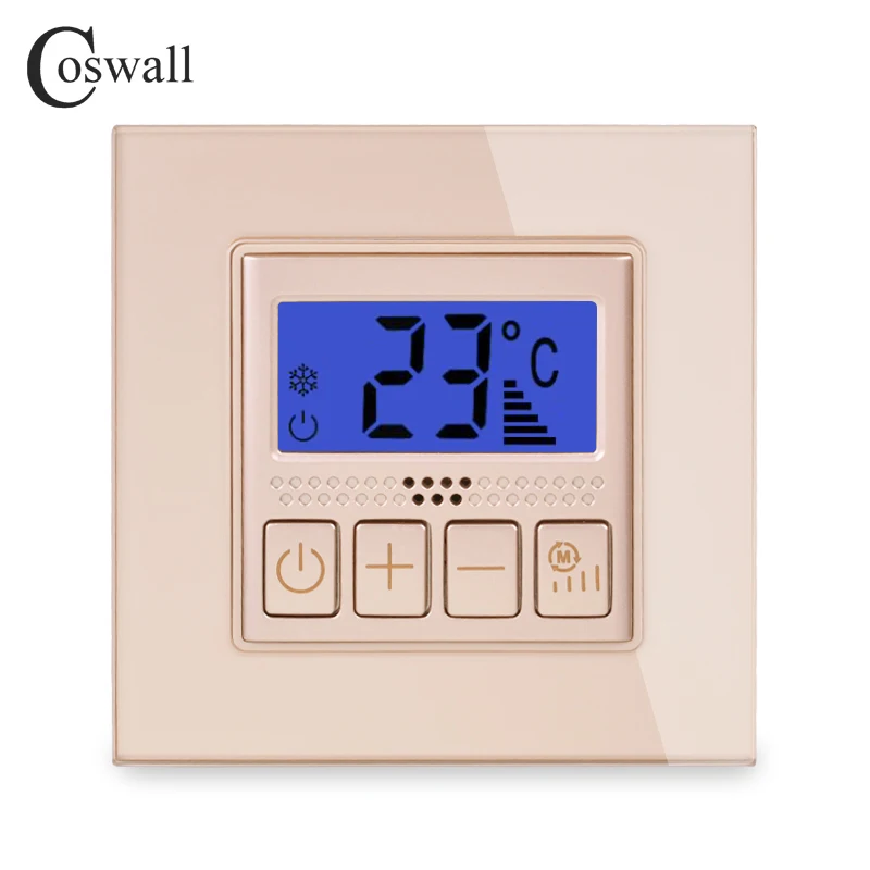 Coswall Glass Panel Thermostat Temperature Control LCD Display For Air Conditioning / Fresh Air System 10A Relay 2000W Load