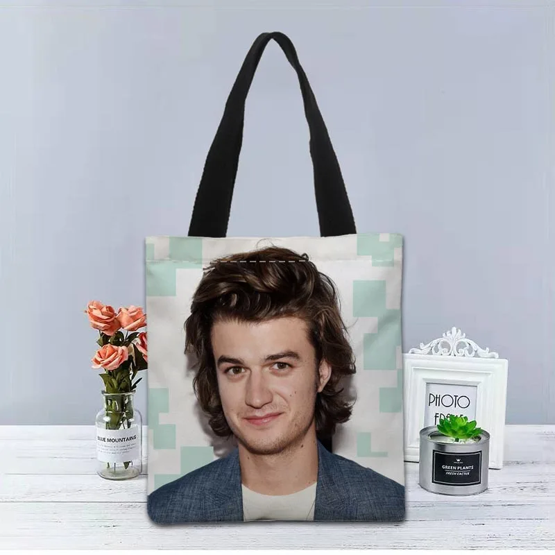 

Custom Joe Keery Tote Bag Canvas Fabric Handbag Two Sides Printed Shopping Bags Traveling Casual Useful Shoulder Bag 1208