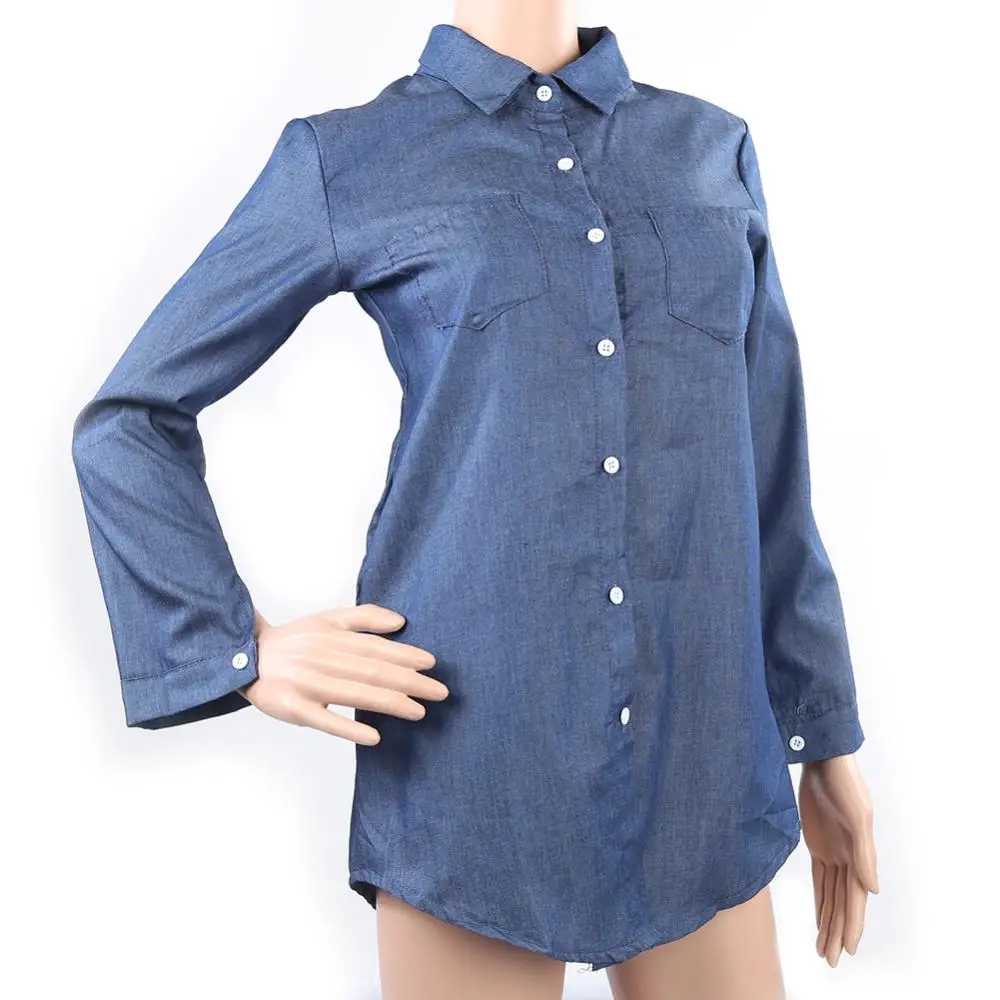 2021 Fashion Women Denim Shirt Vintage Blue Jean Blouses Casual Long Sleeve Ladies Tops Female Streetwear Blouse Femme