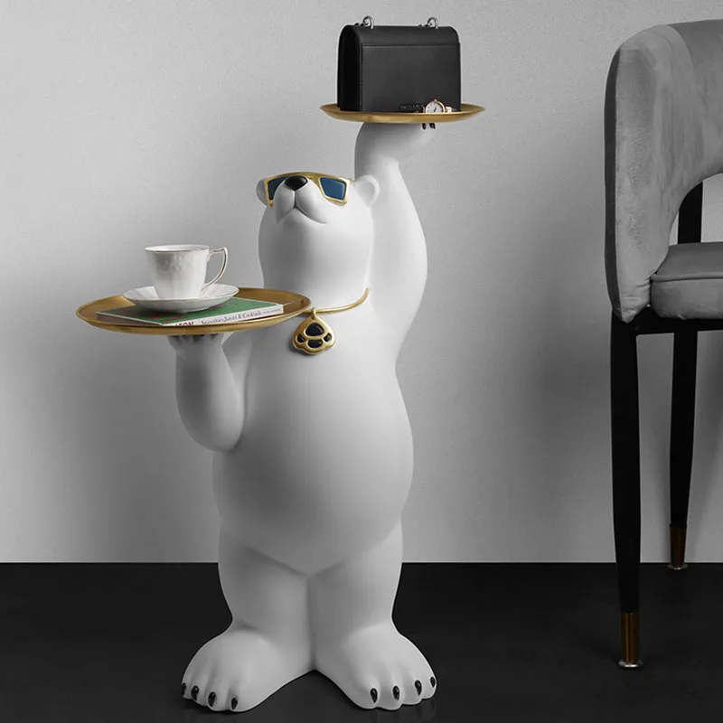 Imagem -06 - Decoração de Chão com Grande Urso Branco e Original Bandeja Dupla Decorações para Sala de Estar Estátua Ornamentos para Decoração de Casa