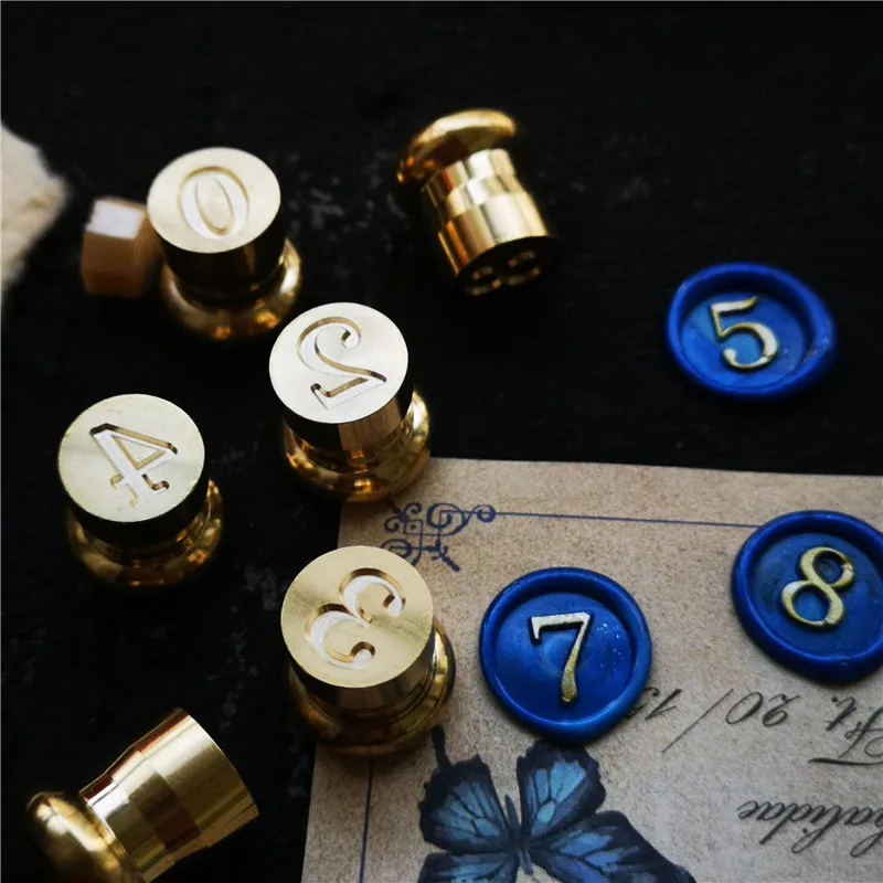 12mm diameter mini number Sealing Wax Stamp brass head and color wood handle DIY Scrapbooking Envelope Card Decoration