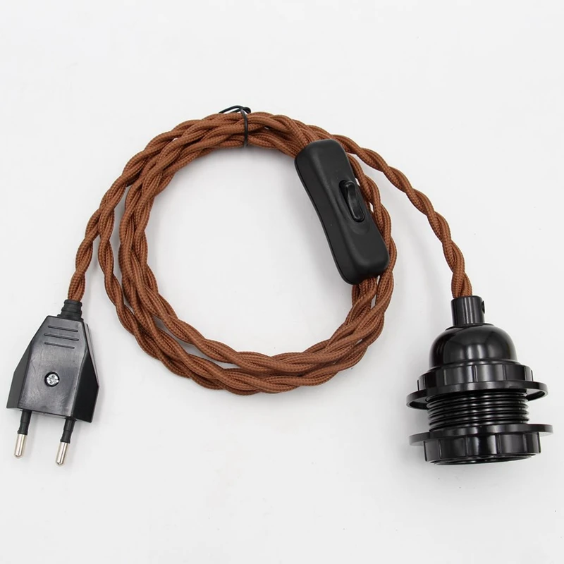 EU Plug Power Cord with Switch Phenolic Threaded Lamp Socket Lampshade Rings For DIY Vintage Hanging Light