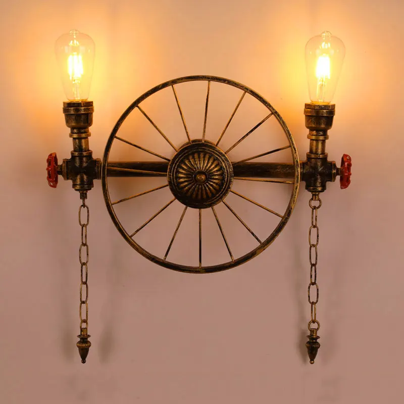 

Retro Water Pipe Iron Art Wheel Wall Lamp Living Room Restaurant Bar Cafe Lamp Clothing Store Industrial Wind Light Bra Sconce