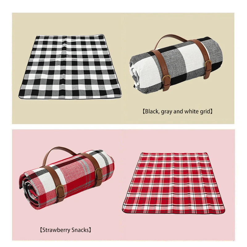 Picnic Mat Thicken Leather Plaid Foldable Camping Mat Waterproof Moisture-Proof Outdoor Camping Hiking Beach Picnic Blanket