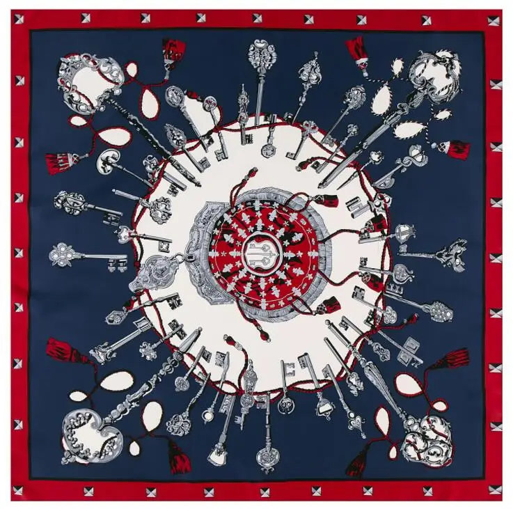 

2020 New 100cm Silk Square Scarf Women Euro Brand Key And Chain Classical Design High Quality Shawls Bandana Lady Foular