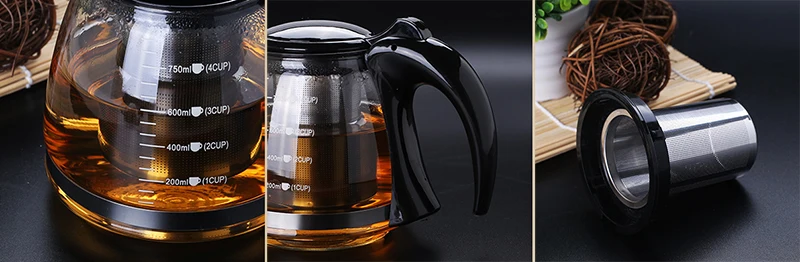 Creative Design Glass Teapot 750ml &1200ml Fashion Glass Teapot  for Tea Flower with Removable Steel Infuser Filter Tea Kettle