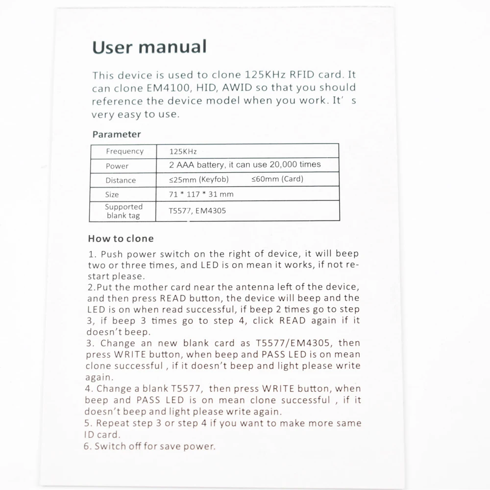 Handheld 125Khz RFID Copier Writer / Duplicator ID Card Copier +5pcs  Rewritable EM4305 T5577  tags