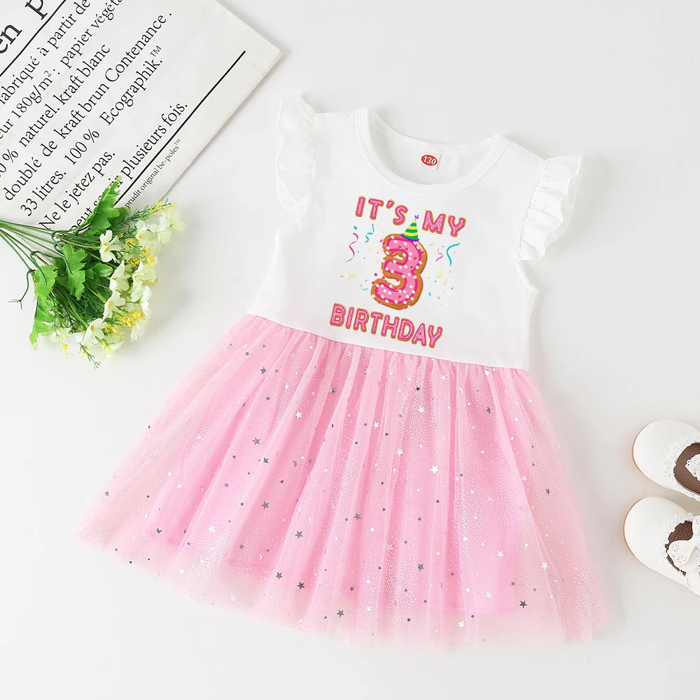 Baby Girl 1-6 Year Dress Cute Donut Number Birthday Outfit Girl Baby Dress Summer Clothes Kids Girl Party Tutu Outfits Dresses