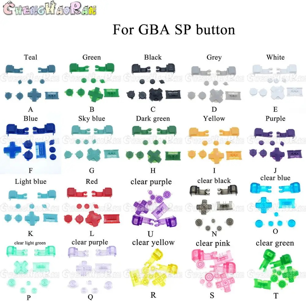 1set 20colors A--S Plastic Full Button Set For GameBoy Advance SP For GBA SP A B Select Start Power On Off L R Buttons kit D pad