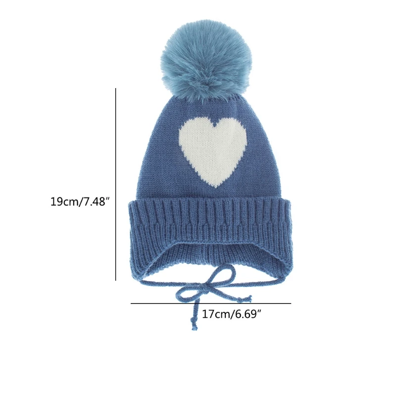 Fashion Baby Autumn Winter Warm Hat Cute Love Heart Knitted Children Beanie Cap Boys Girls Pompom Bonnert for 1-4Y Kids Toddler