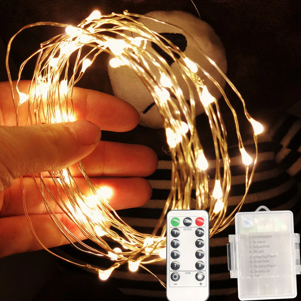 Remote Control Fairy Lights LED String Lights Copper Wire 8Mode Battery Powered Waterproof Fairy Garland Christmas Decoration