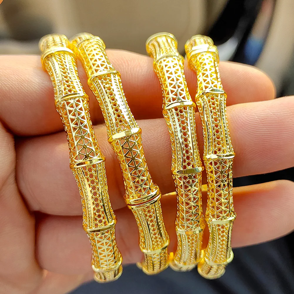 

4Pcs Dubai 24k Gold Color Bangles For Women Bijoux Africaine Bracelets Wedding Jewelry free shipping items to nigeria