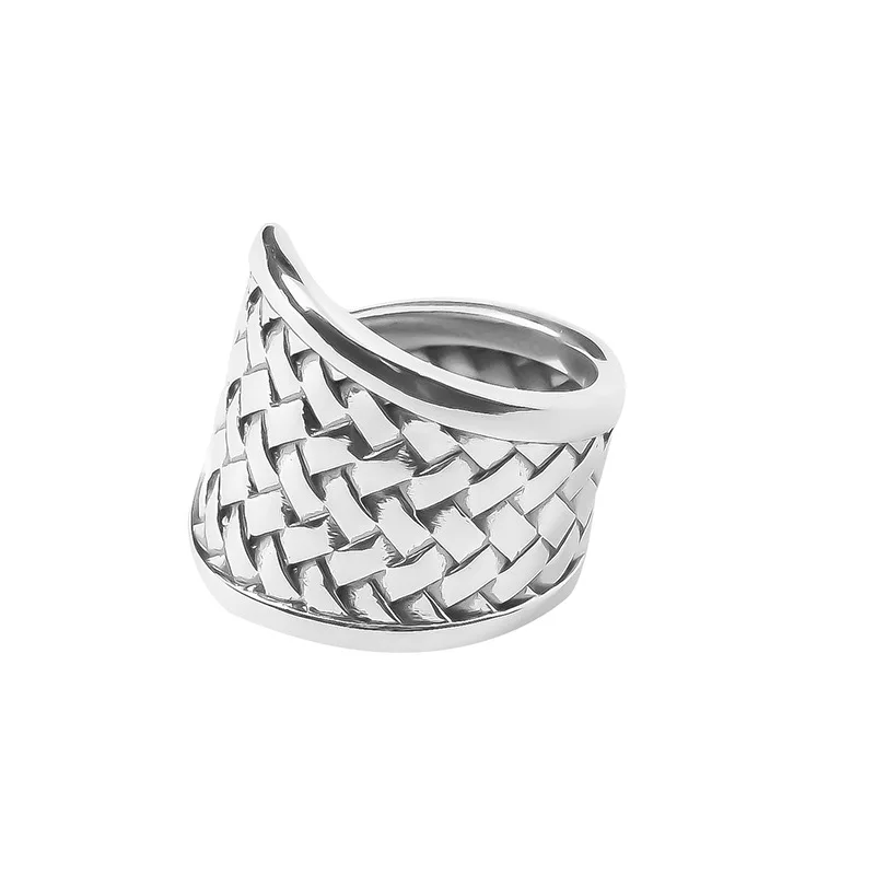QMCOCO Simple Vintage Silver Color Geometric Wide Ring Unique Design Arrow Star Pattern Light Luxury Punk Ring Men Women Gifts