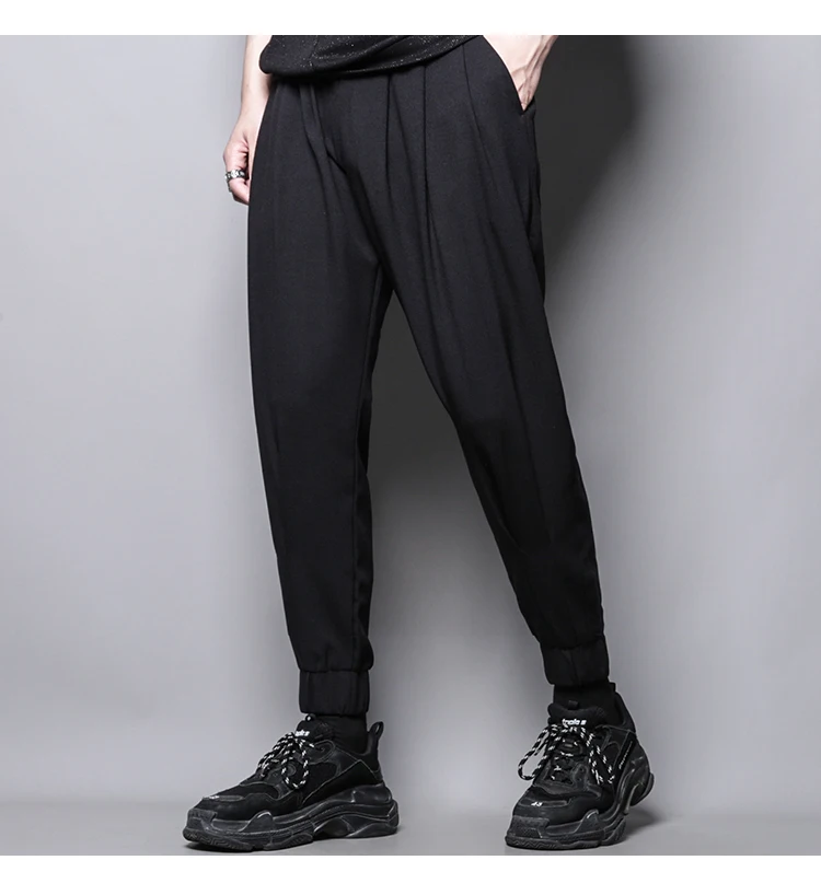 Japanese simple design cut solid casual pants cropped Leggings men's fashion Korean Leggings pipe pants