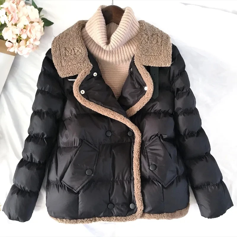 Fashion Casual Women Thicken Warm Down Cotton Coat Plus Size Winter Short Puffer Jacket Lambswool Collar Female Padded Parkas