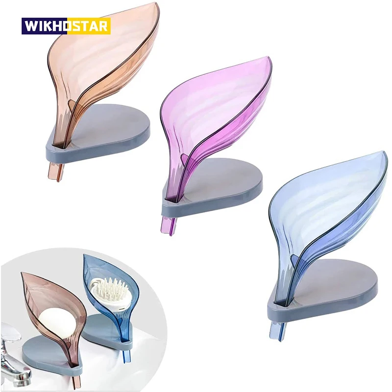 WIKHOSTAR Bathroom Soap Holder Leaf Shape Soap Dish Bathroom Storage Rack Creative Dish Storage Plate Tray Soap Box