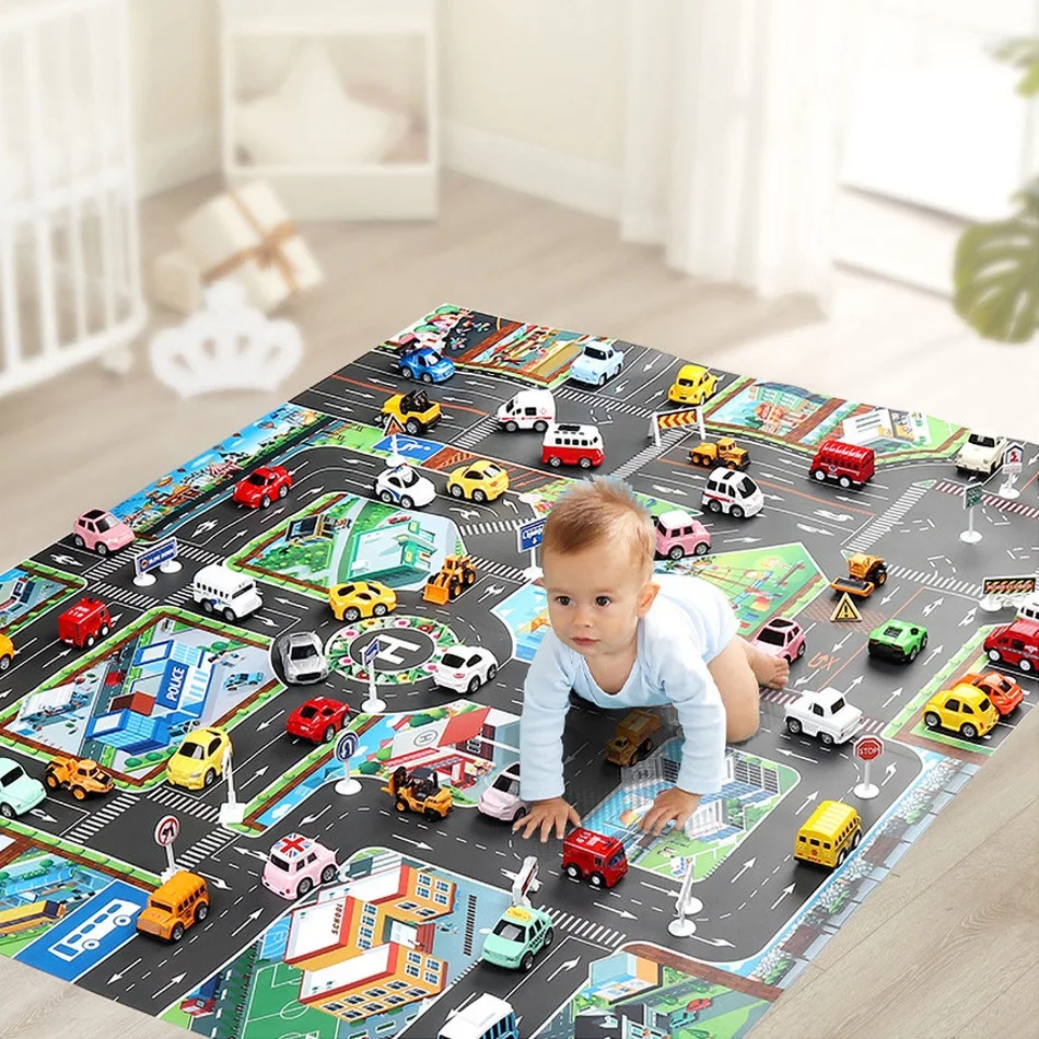 130*100 Baby Educational Mat Children City Traffic Paper Road Carpet Map Boys Girls Developing Play Mat Kids Bedroom Floor Rugs