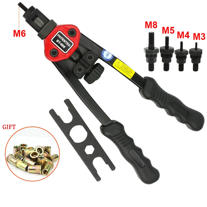 Free Shipping BT-606 RIVET NUT TOOL Hand Blind Riveter Hand Riveter Rivet Gun with 5 Metric Mandrels 50pcs Rivnuts