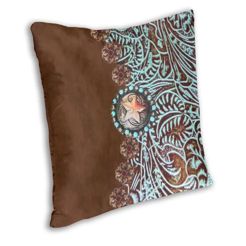 Primitive Cowboy Brown Turquoise Leather Throw Pillow Case Decoration Vintage Cushion Cover 45x45cm Pillowcover for Living Room