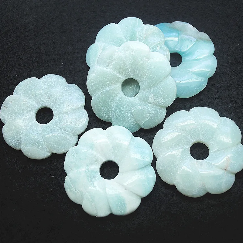 2PCS Nature Amazonite Stone Flower Shape Size 45MM Carving Beads Only Fantastic Items Jewelry Findings And Accessories