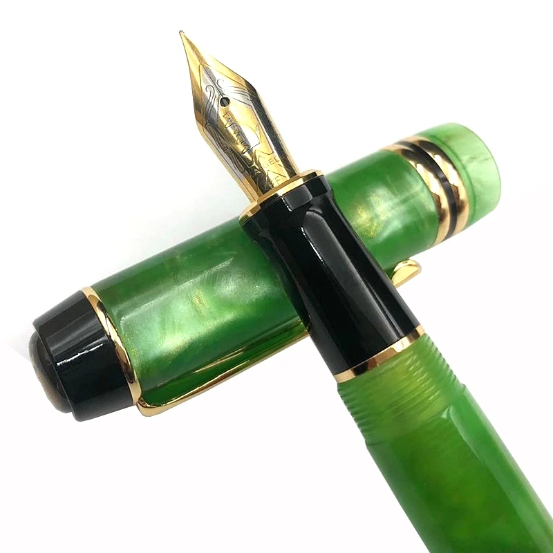 

Kaigelu 316 Elegant Marble Celluloid Fountain Pen 22KGP Medium Nib Green Phantom Pattern For Writing Pen Stationery