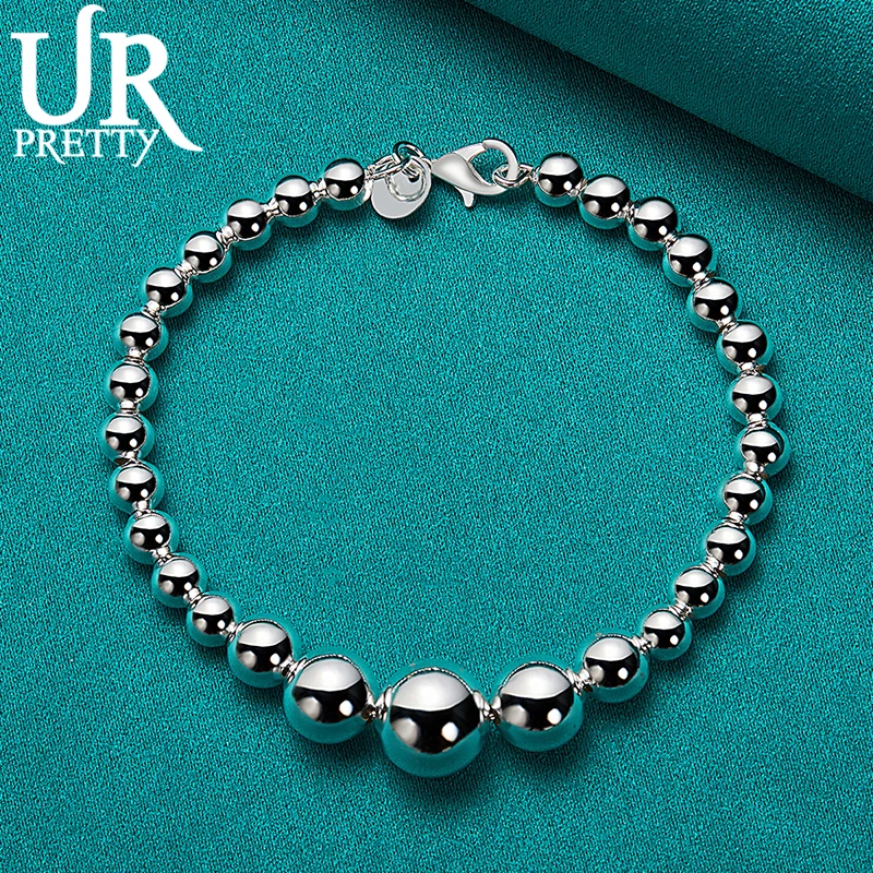 URPRETTY-pulsera de plata de ley 925 para mujer, cadena de bolas redondas y lisas, joyería de compromiso de boda