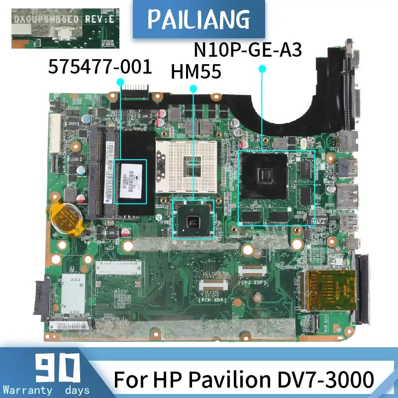 

PAILIANG Laptop motherboard For HP Pavilion DV7-3000 Mainboard DA0UP6MB6E0 575477-001 PM55 N10P-GE-A3 DDR3 tesed