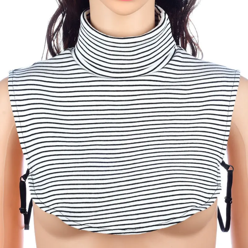 Women Stripe Fake Turtleneck Collar Knitted False Collars Woman Half Shirts White Detachable Collar Turtleneck Female