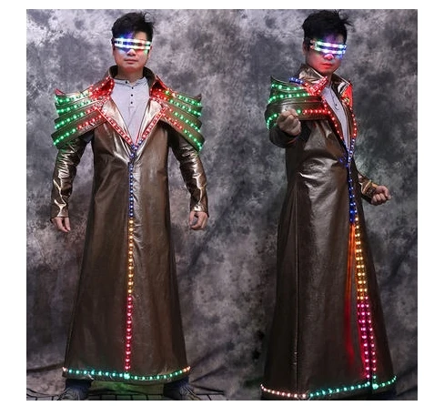 

Men Bar nightclub concert Colorful led light jacket music festival performance outfit luminous costume singer glowing dj coat