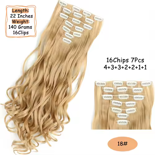 NICESY 16Clips Synthetic 24Inch Long Curly Hair Hairpiece Heat Resistant Hair Extension Clips In Ombre Black Brown Blond Women - Image 16