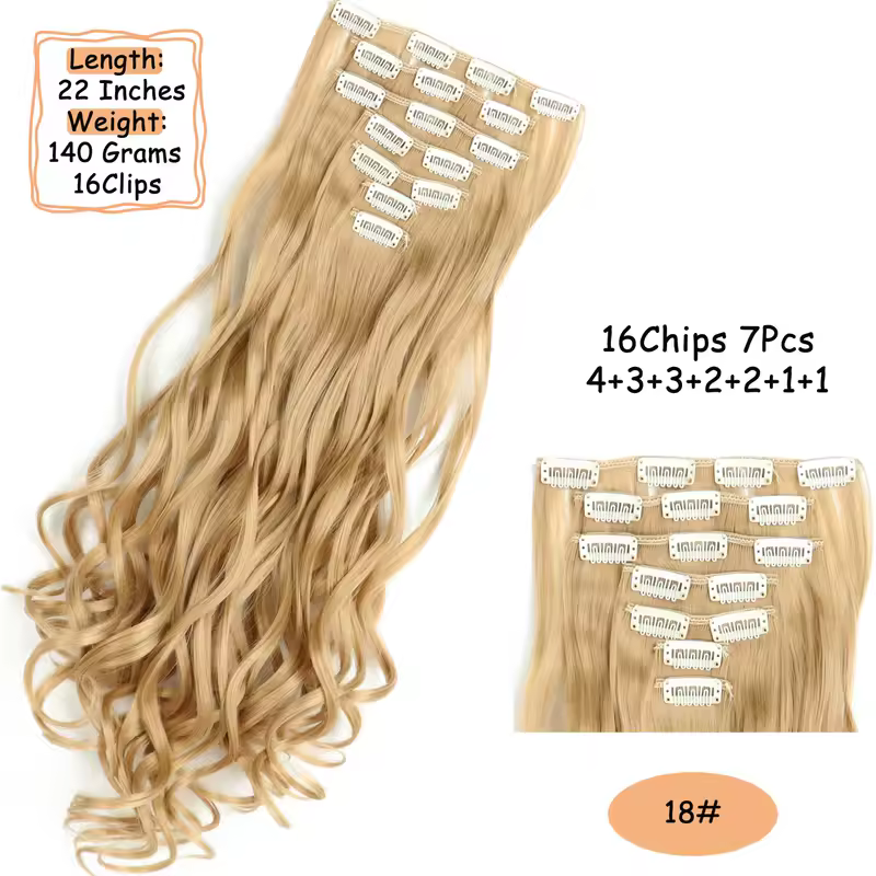 NICESY 16Clips Synthetic 24Inch Long Curly Hair Hairpiece Heat Resistant Hair Extension Clips In Ombre Black Brown Blond Women - Image 16
