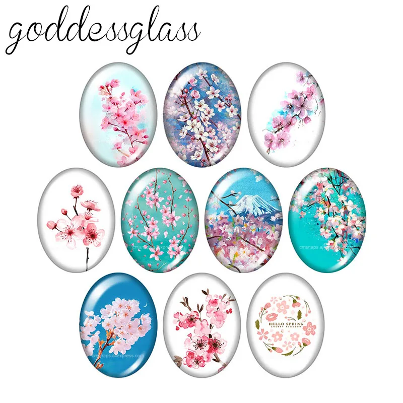 Flowers lavender daisy Dandelion Lotus 10pcs 13x18mm/18x25mm/30x40mm Oval photo glass cabochon demo flat back Making findings