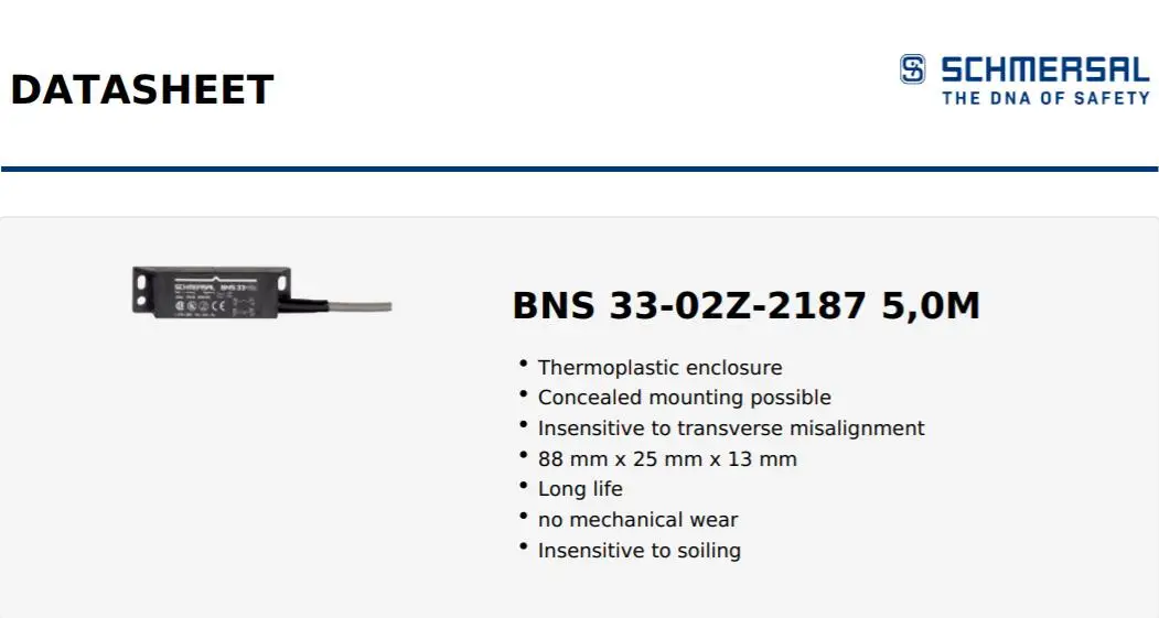 자기 안전 센서 BNS 33 BNS 33-02Z-2187-5M BNS 33-02Z-2187 5.0 M BNS 33-02Z-2187 5,0M