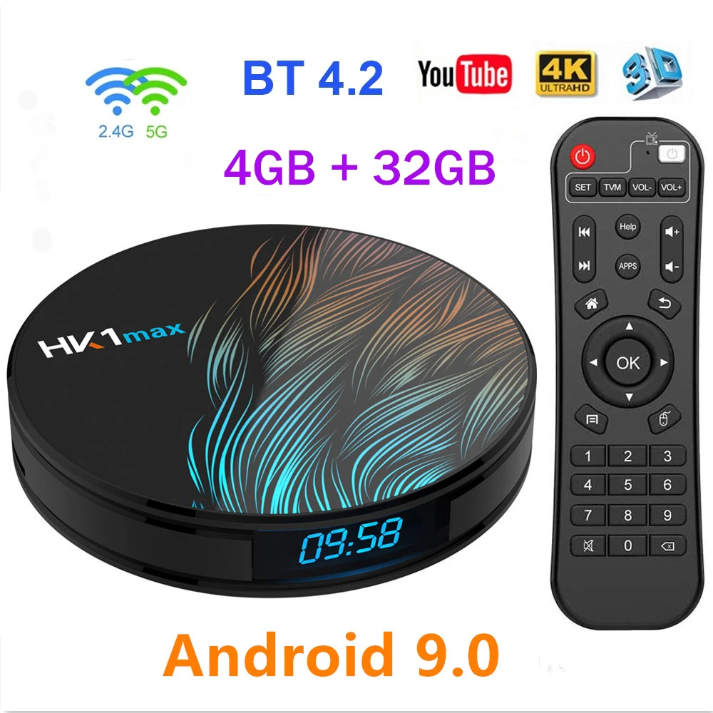 

HK1 Max Android 9.0 TV Box Quad Core RK3328 64bit USB3.0 2.4G 5G WIFI H.265 4K Miracast IPTV 4G 32G Set Top Box PK H96 MX10 X96