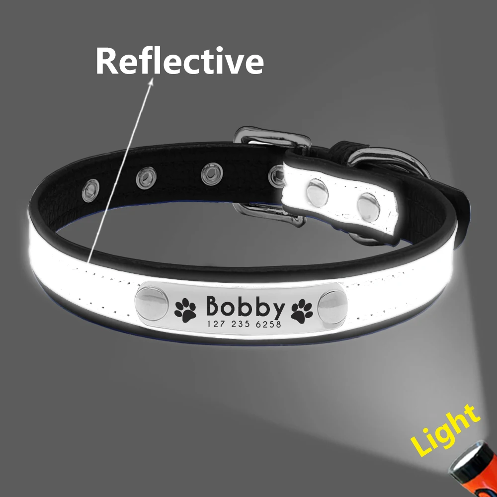 Custom Leather Dog Cat Collar Personalized Rhinestone Puppy Collar Engraved Pet Collars for Small Medium Dogs Pitbull Yorkie