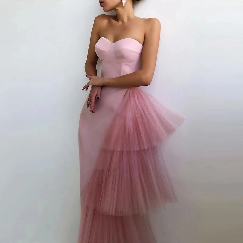 Eightree Simple Black Pink Soft Tulle Evening Party Dress Sweetheart Sleeveless Tea Length Formal Prom Night Gowns Dresse