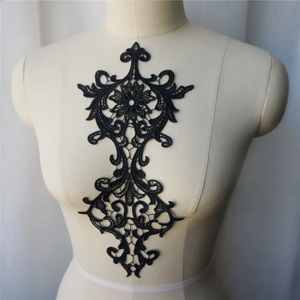 Black Embroidered Fabric Appliques Flora Gothic Baroque Gown Collar Sew On Patch For Wedding Decoration Dress DIY