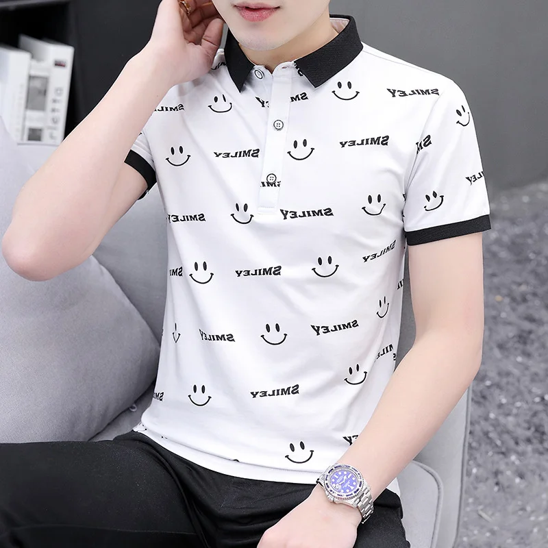 Brand Men's Polo Shirt Summer Small Fresh Embroidery T-Shirt Fashion Letter Printing All-match Lapel Loose Trend Cotton Tops