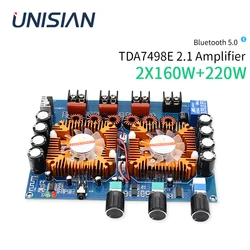 UNISIAN TDA7498E Bluetooth 5.0 Amplifier Digital High Power 2*160W+220W 2.1 Channel Audio Power Amplifiers Board DC32V