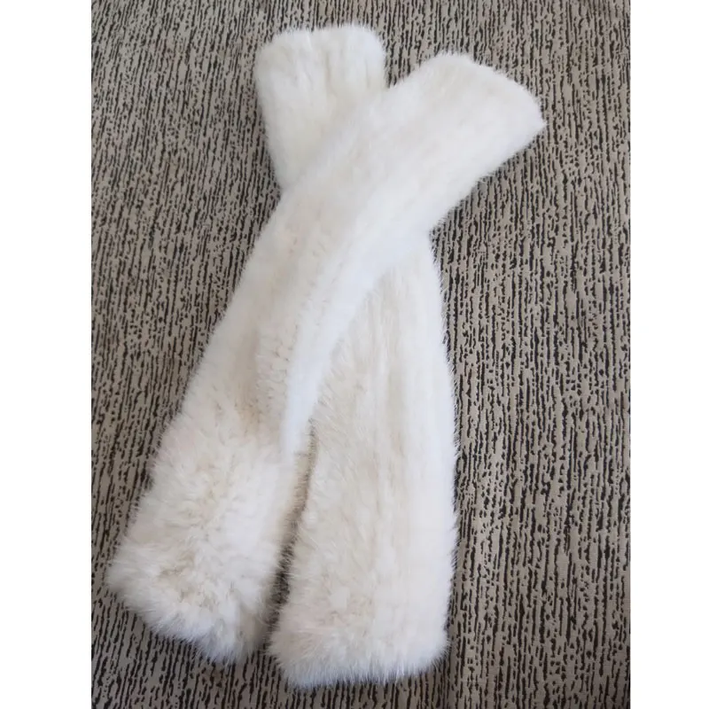 women's winter gloves fingerless long arm warmer mittens real mink fur knitted gloves white 40 cm length M11