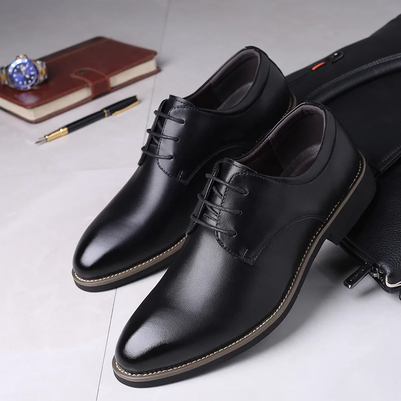 Luxury Brand Leather Concise Men Business Pointy Black Shoes Breathable Formal Wedding Basic Shoes Men Dress Shoes Fashion new