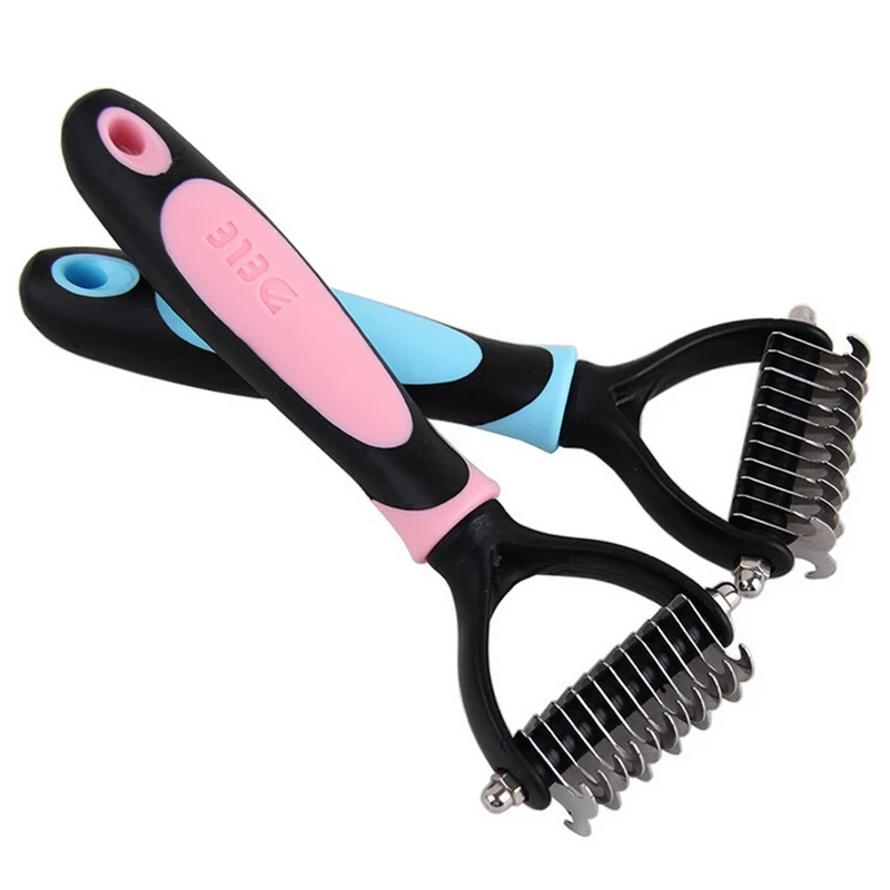 Pet Dog Grooming Comb High Quality Dog Hair Grooming Tool For Messy Hair Pet Dog Comb With Silicone Skidproof Handle Pink Blue