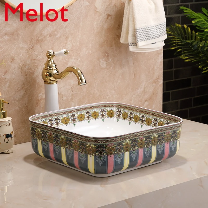 American Basin Upper Basin Retro Vintage Basin Household Modern Simple Table Art Basin Square Washbasin