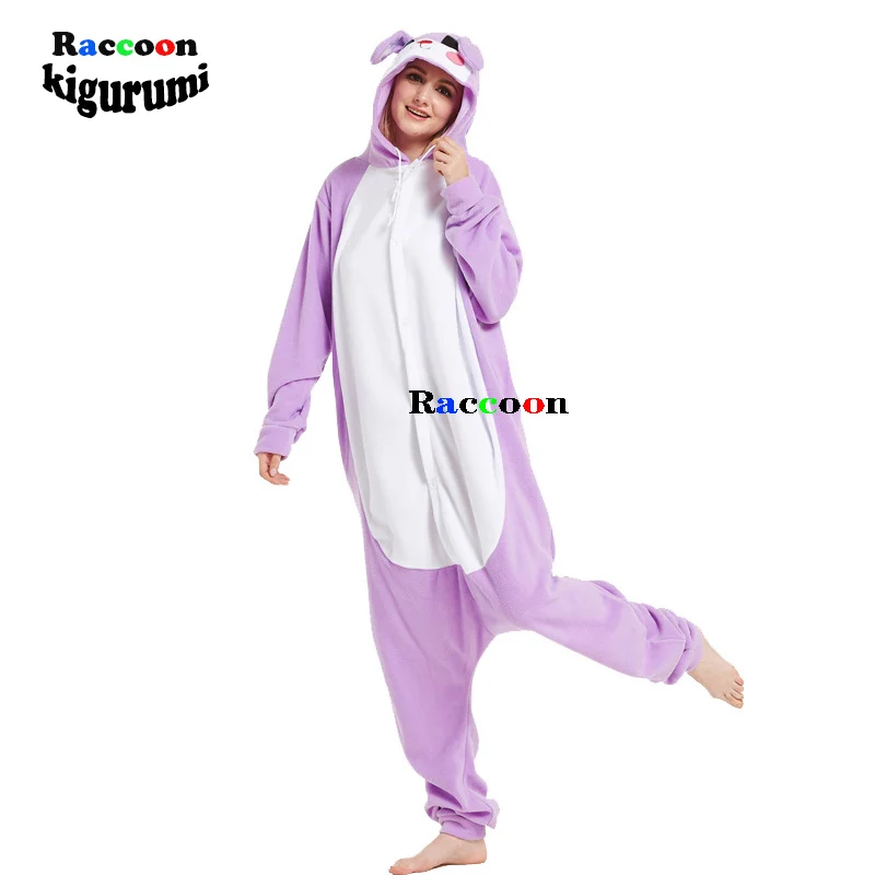 Disfraz de conejo púrpura para hombre y mujer, Pijamas de una pieza con dibujos animados de animales, Pijamas de una pieza, Pijamas para Halloween, SleepwearRaccoon, Kigurumi