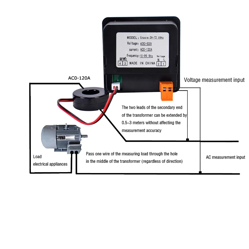 AC Current Voltage Frequency Digital Display Meter Digital Voltmeter Ammeter AC50-500V AC0-120A 10-99.9Hz