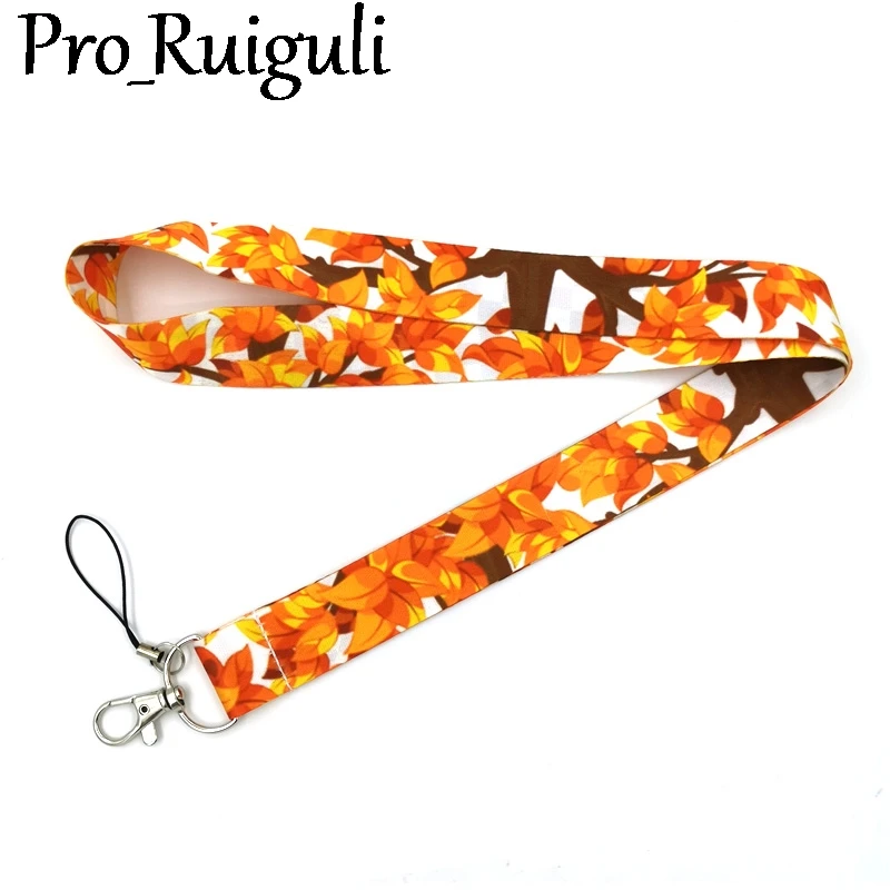 Autumn fallen leaves Key lanyard Car KeyChain ID Card Pass Gym Mobile Phone Badge Kids Key Ring Holder Jewelry Decorations