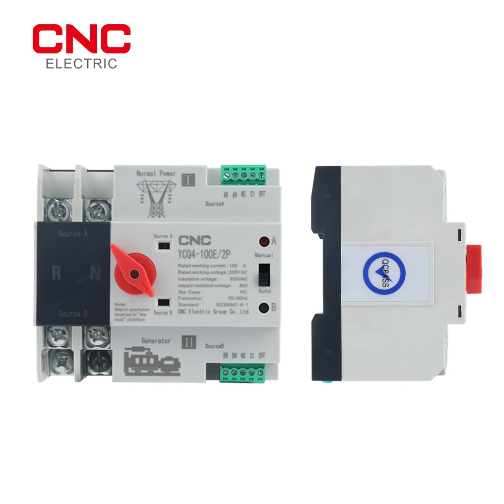 CNC Din Rail 2P ATS Dual Power Automatic Transfer Switch Electrical Selector Switches Uninterrupted Power 63A 100A